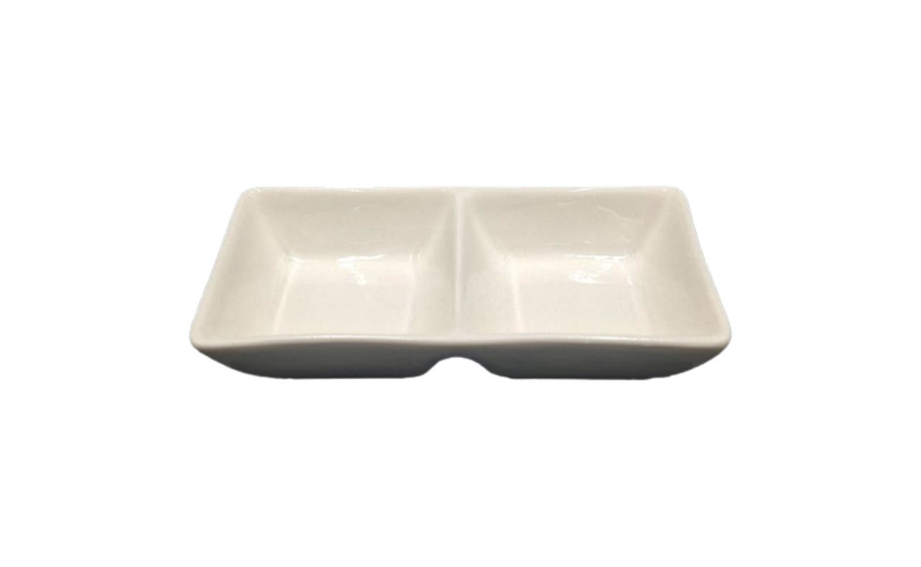 PD1239-COUPELLE 2 COMPARTIMENTS EN PORCELAINE BLANC D 13 CM